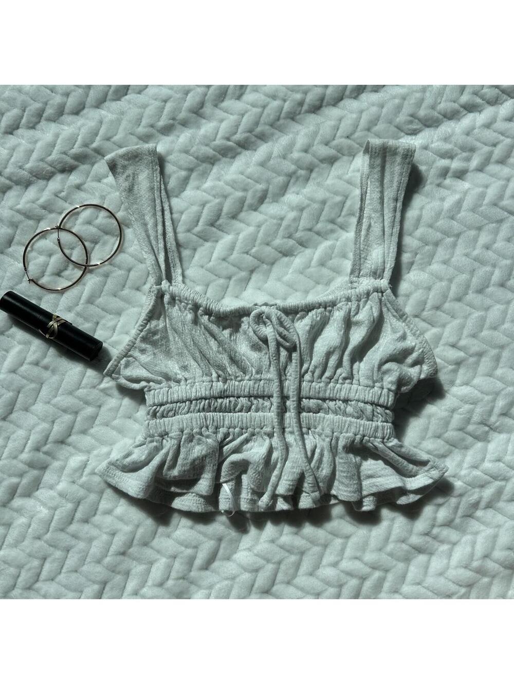 White crop top with ruffles and tie front detail, size XS #aeropostale #ruffles